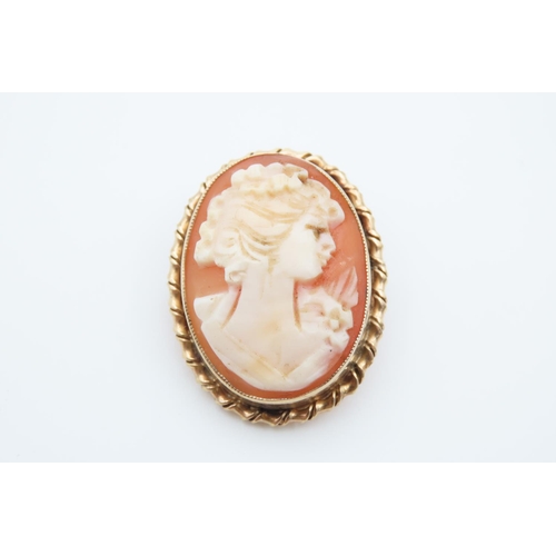 1088 - Cameo Brooch Oval Form Classical Maiden Side Profile Mounted on 9 Carat Yellow Gold Setting, Cameo 3... 