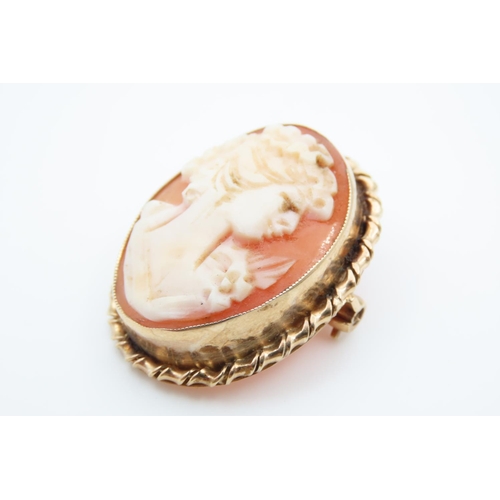 1088 - Cameo Brooch Oval Form Classical Maiden Side Profile Mounted on 9 Carat Yellow Gold Setting, Cameo 3... 