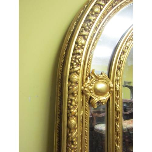 109 - Large Gilded Mirror Arch Top Upper Cartouche Decoration Approximately 7ft High x 3ft 2 Inches Wide