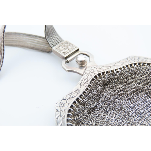 1097 - Ladies Silver Cocktail Purse with Silver Carry Strap Attractively Detailed Throughout 11cm Wide at H... 