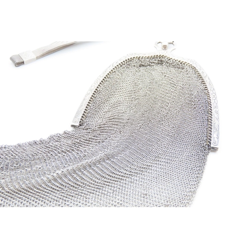 1097 - Ladies Silver Cocktail Purse with Silver Carry Strap Attractively Detailed Throughout 11cm Wide at H... 