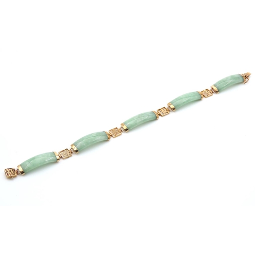 1103 - Jade 9 carat Gold Mounted Panel Link Bracelet Approxiately 19.5cm Long