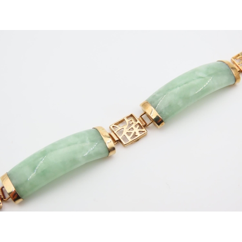 1103 - Jade 9 carat Gold Mounted Panel Link Bracelet Approxiately 19.5cm Long