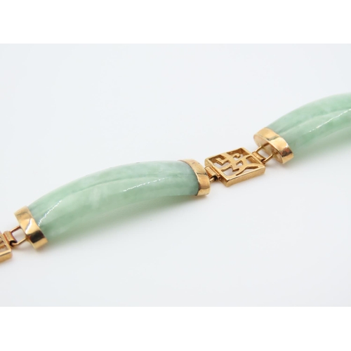 1103 - Jade 9 carat Gold Mounted Panel Link Bracelet Approxiately 19.5cm Long