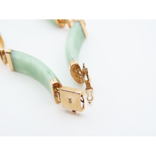 1103 - Jade 9 carat Gold Mounted Panel Link Bracelet Approxiately 19.5cm Long