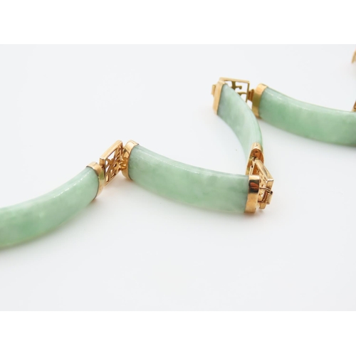 1103 - Jade 9 carat Gold Mounted Panel Link Bracelet Approxiately 19.5cm Long