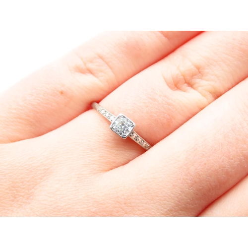 1107 - Diamond Solitaire Ring Set on Platinum Band Further Diamond Decorated Shoulders Ring Size P and a Ha... 