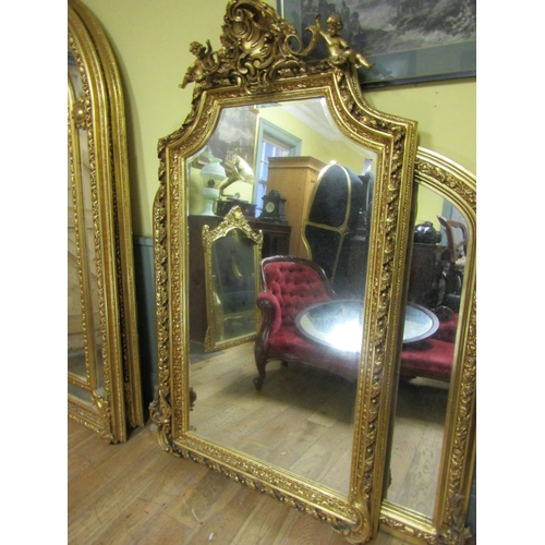 111 - Gilded Wall Mirror or Overmantle Upper Cherub and Cartouche Decoration Approximately 6ft 2 Inches Hi... 