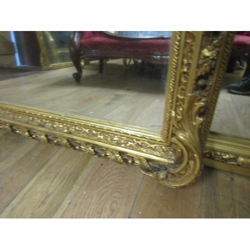 111 - Gilded Wall Mirror or Overmantle Upper Cherub and Cartouche Decoration Approximately 6ft 2 Inches Hi... 