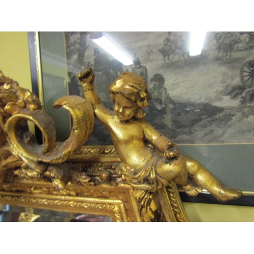 111 - Gilded Wall Mirror or Overmantle Upper Cherub and Cartouche Decoration Approximately 6ft 2 Inches Hi... 