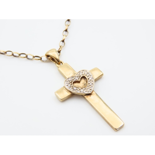 1110 - Diamond Set 9 Carat Yellow Gold Crucifix Form Pendant 4cm High Mounted on 9 Carat Yellow Gold Chain ... 