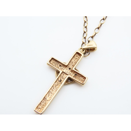 1110 - Diamond Set 9 Carat Yellow Gold Crucifix Form Pendant 4cm High Mounted on 9 Carat Yellow Gold Chain ... 