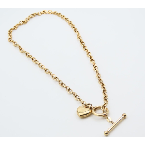 1111 - 9 Carat Yellow Gold T-Bar Necklace with Heart Motif Locket 40cm Long