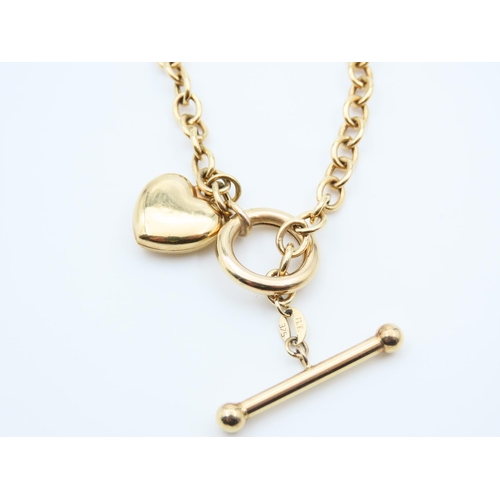 1111 - 9 Carat Yellow Gold T-Bar Necklace with Heart Motif Locket 40cm Long