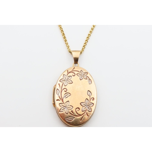 1116 - 9 Carat Yellow Gold Floral Motif Locket 4cm High Mounted on 9 Carat Yellow Gold Chain 50cm Long