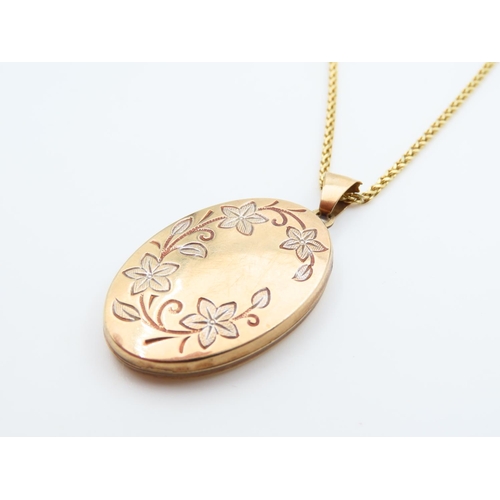 1116 - 9 Carat Yellow Gold Floral Motif Locket 4cm High Mounted on 9 Carat Yellow Gold Chain 50cm Long