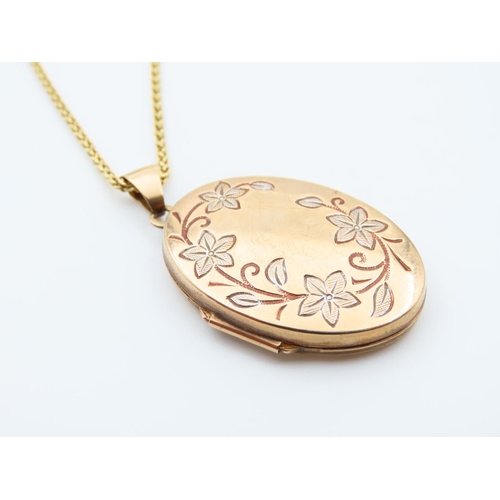 1116 - 9 Carat Yellow Gold Floral Motif Locket 4cm High Mounted on 9 Carat Yellow Gold Chain 50cm Long