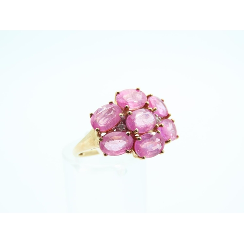 1123 - Pink Garnet Seven Stone Diamond Ring Inset with Diamonds Mounted on 9 Carat Yellow Gold Band Ring Si... 