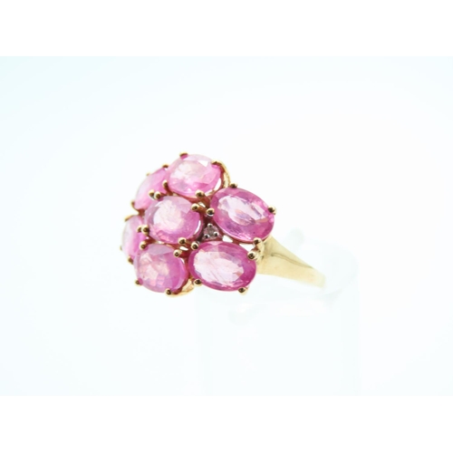 1123 - Pink Garnet Seven Stone Diamond Ring Inset with Diamonds Mounted on 9 Carat Yellow Gold Band Ring Si... 