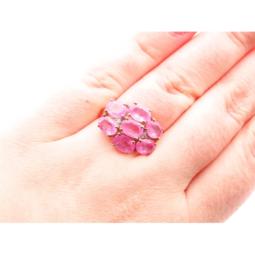 1123 - Pink Garnet Seven Stone Diamond Ring Inset with Diamonds Mounted on 9 Carat Yellow Gold Band Ring Si... 