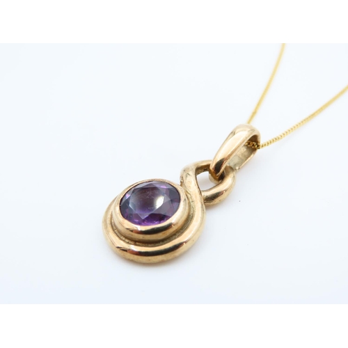 1136 - Amethyst 9 Carat Yellow Gold Pendant Mounted on 9 Carat Yellow Gold Chain 44cm Long Pendant 2cm Diam... 