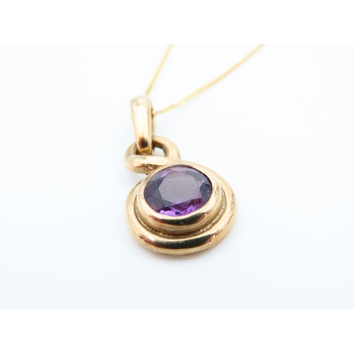 1136 - Amethyst 9 Carat Yellow Gold Pendant Mounted on 9 Carat Yellow Gold Chain 44cm Long Pendant 2cm Diam... 