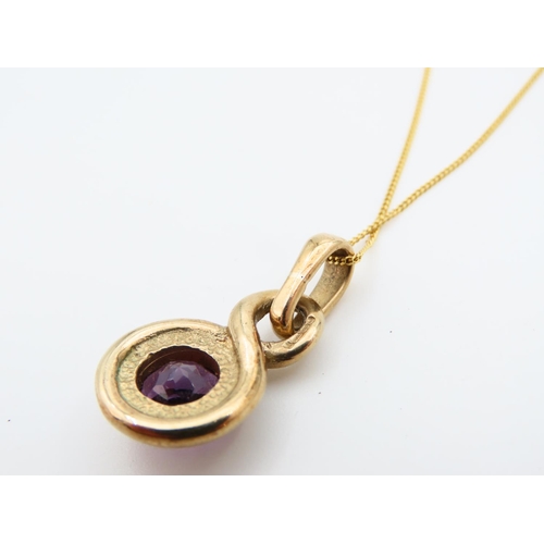 1136 - Amethyst 9 Carat Yellow Gold Pendant Mounted on 9 Carat Yellow Gold Chain 44cm Long Pendant 2cm Diam... 