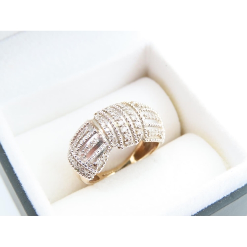 Diamond Set 9 Carat Gold Ring Attractively Detailed