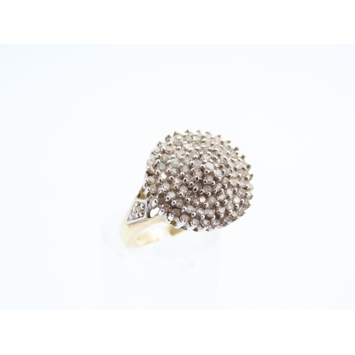 1140 - Diamond Cluster Ring Radiating Circular Form Mounted on 9 Carat Yellow Gold Band Further Diamond Dec... 