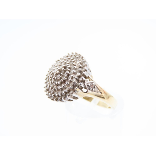 1140 - Diamond Cluster Ring Radiating Circular Form Mounted on 9 Carat Yellow Gold Band Further Diamond Dec... 