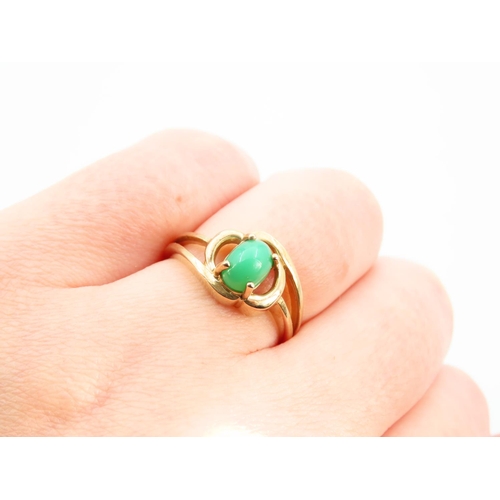 1142 - Polished Cabochon Cut Jade Center Stone Ring Mounted on 9 Carat Yellow Gold Band