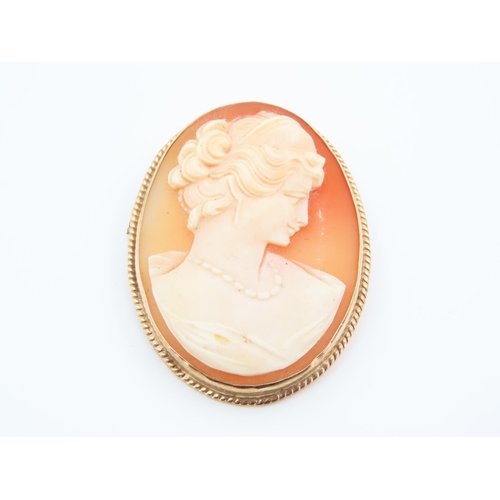 1144 - 9 Carat Yellow Gold Mounted Cameo Brooch 5cm High