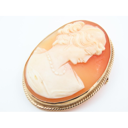 1144 - 9 Carat Yellow Gold Mounted Cameo Brooch 5cm High