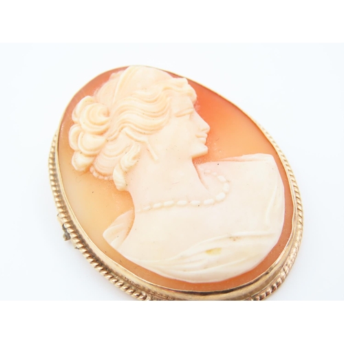 1144 - 9 Carat Yellow Gold Mounted Cameo Brooch 5cm High