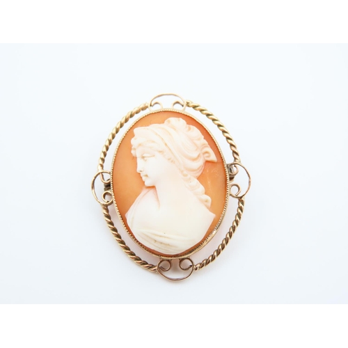 1147 - 9 Carat Yellow Gold Mounted Cameo Brooch 4cm High with Shaped Form Surround