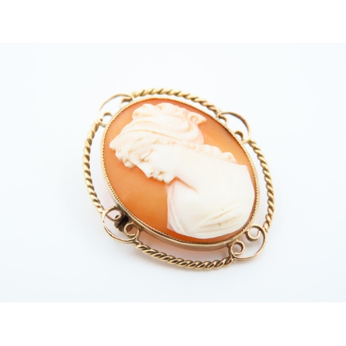 1147 - 9 Carat Yellow Gold Mounted Cameo Brooch 4cm High with Shaped Form Surround