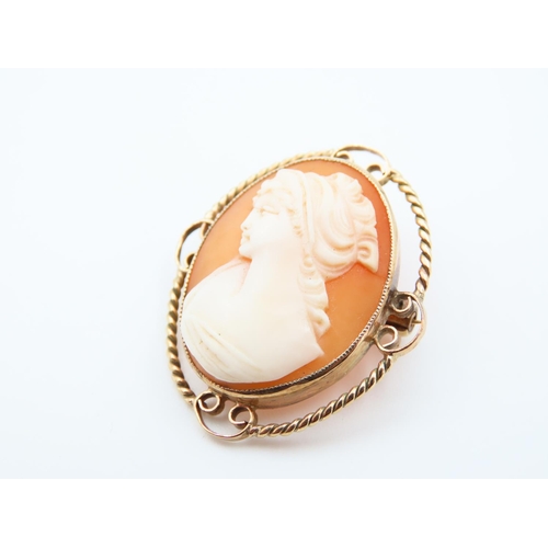 1147 - 9 Carat Yellow Gold Mounted Cameo Brooch 4cm High with Shaped Form Surround