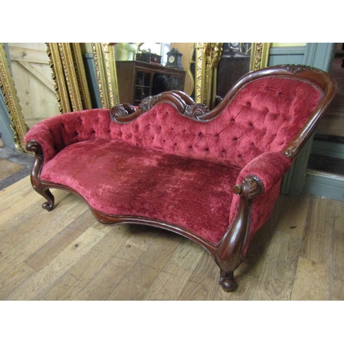 115 - Mahogany Framed Chaise Lounge Deep Button Burgundy Velvet Upholstery above Cabriole Supports Approxi... 