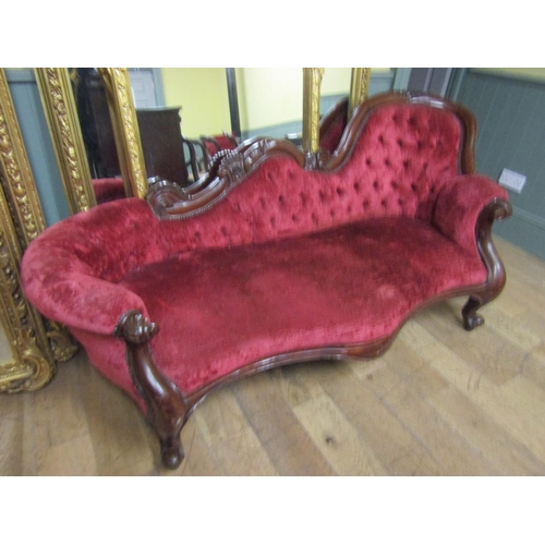 115 - Mahogany Framed Chaise Lounge Deep Button Burgundy Velvet Upholstery above Cabriole Supports Approxi... 