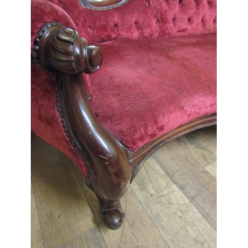 115 - Mahogany Framed Chaise Lounge Deep Button Burgundy Velvet Upholstery above Cabriole Supports Approxi... 