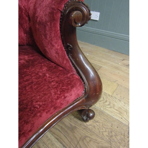 115 - Mahogany Framed Chaise Lounge Deep Button Burgundy Velvet Upholstery above Cabriole Supports Approxi... 