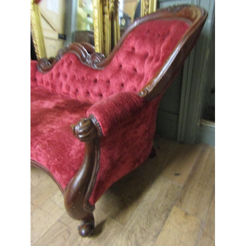 115 - Mahogany Framed Chaise Lounge Deep Button Burgundy Velvet Upholstery above Cabriole Supports Approxi... 