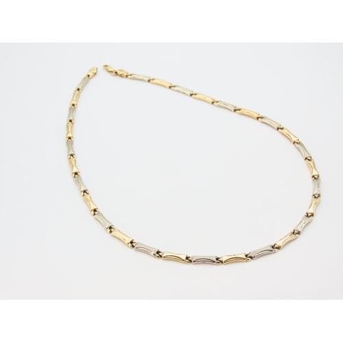 1150 - 14 Carat Yellow and White Gold Ladies Necklace Panel Link Form 42cm Long