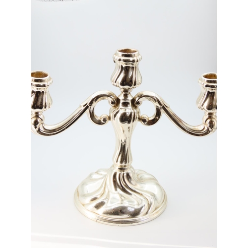 1157 - Silver Three Sconce Candelabra Rocco Form 22cm High