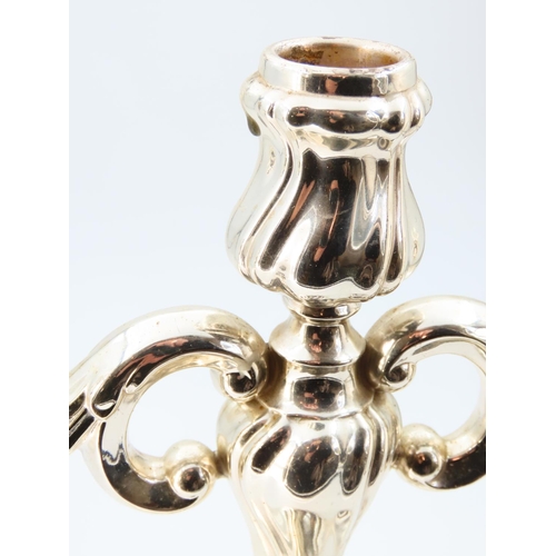 1157 - Silver Three Sconce Candelabra Rocco Form 22cm High