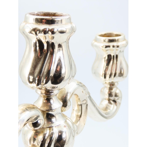 1157 - Silver Three Sconce Candelabra Rocco Form 22cm High