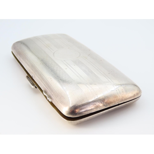 1161 - Silver Cigar Case Hinged Cover Gilded Interior 13cm High x 7cm Wide