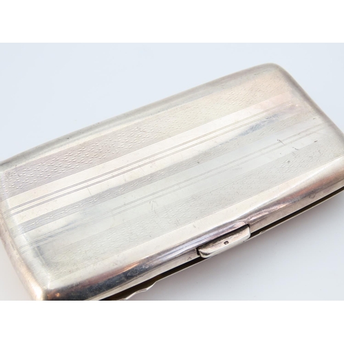 1161 - Silver Cigar Case Hinged Cover Gilded Interior 13cm High x 7cm Wide