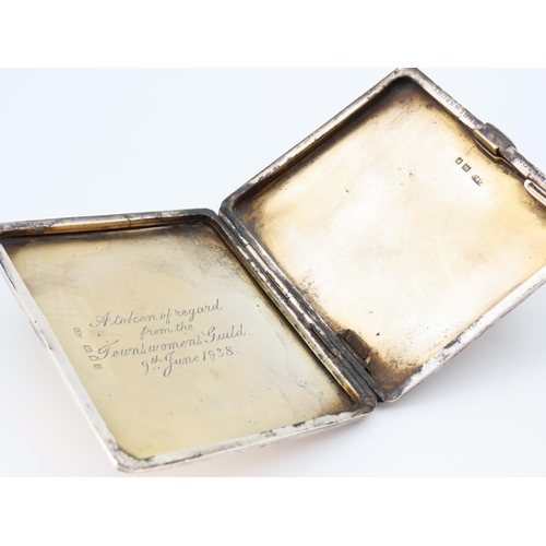 1166 - Silver Cigarette Case Hinged Cover Engraved to Interior Token of Regard From the Towns Women's Gild ... 