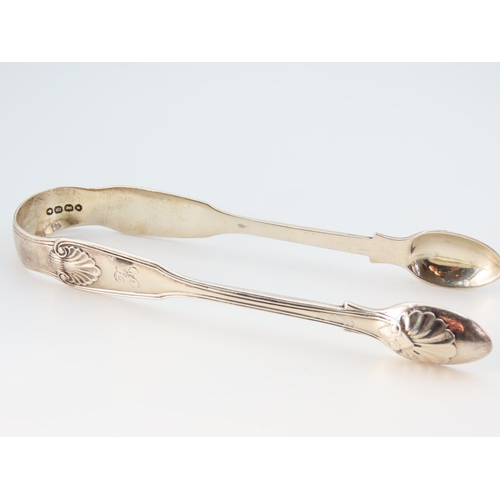 1168 - Large Silver Sugar Tongs with Acanthus Leaf Motif Decoration 15cm Long